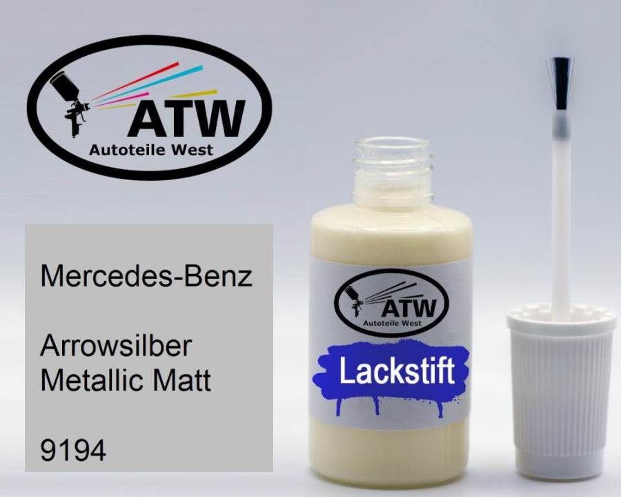 Mercedes-Benz, Arrowsilber Metallic Matt, 9194: 20ml Lackstift, von ATW Autoteile West.